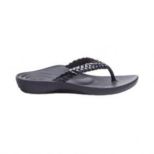 NEW AETREX women's vicki braided thong sandal in black gloss